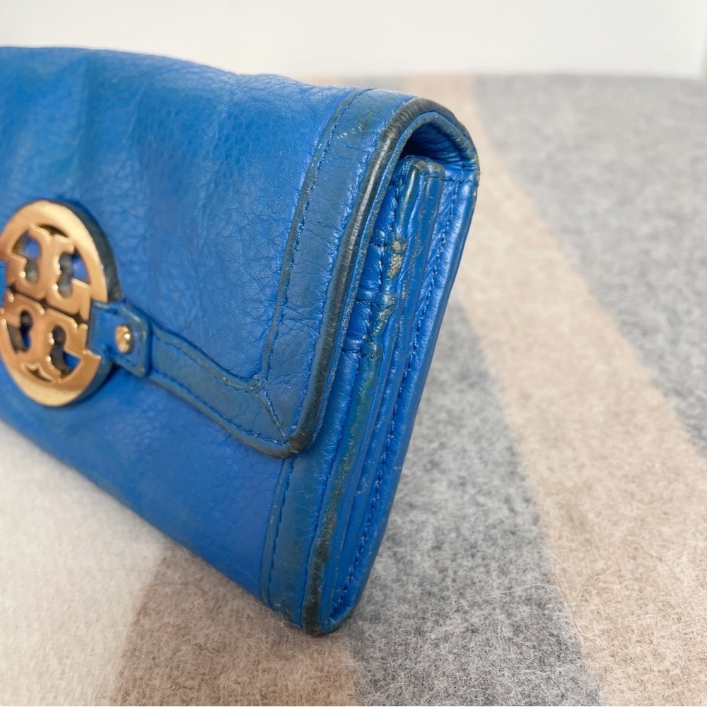 Tory Burch "Amanda" Wallet/wristlet Bright Blue Pebble Leather - Picture 4 of 11